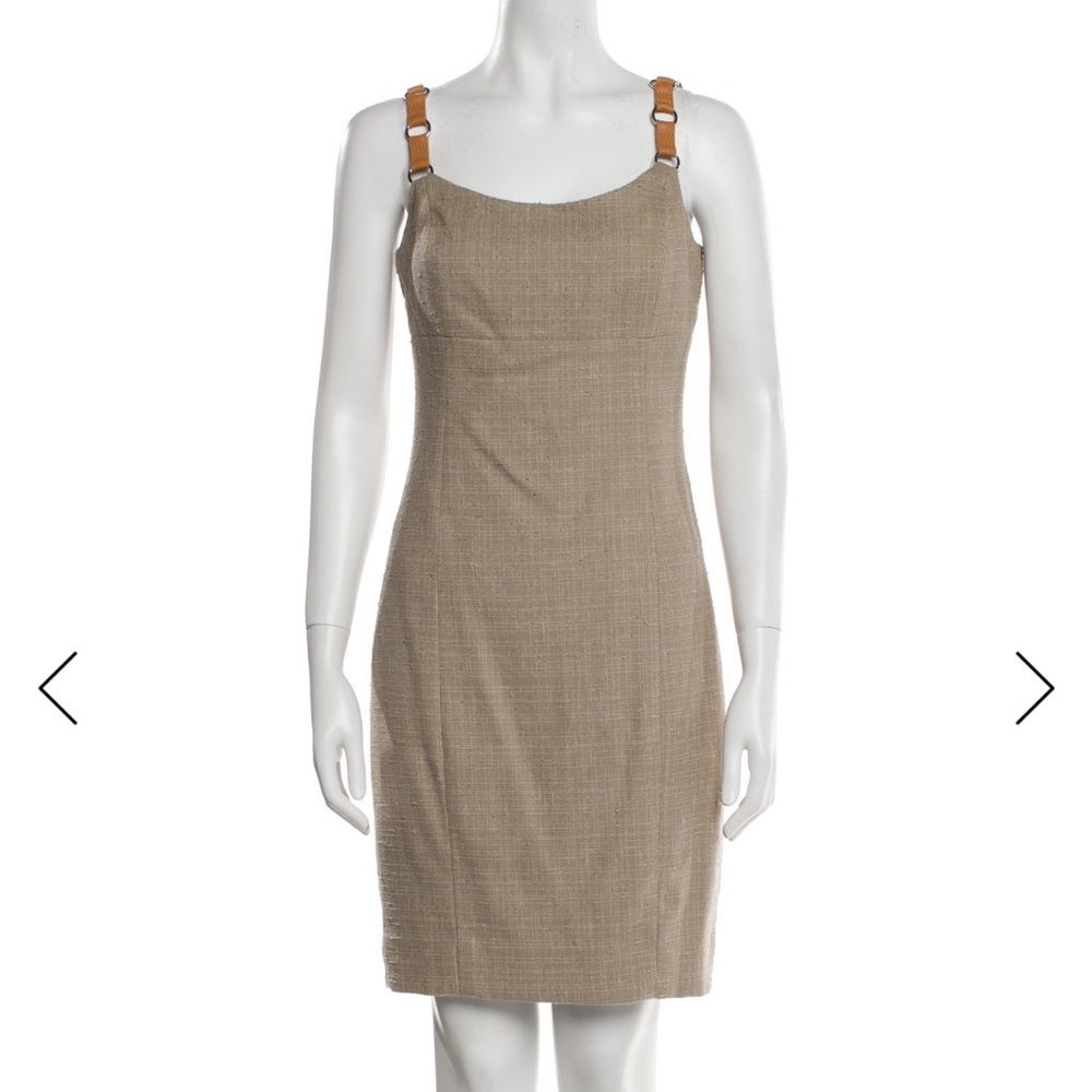Michael Kors Tan Textured Leather Trim Body Con Dress 6